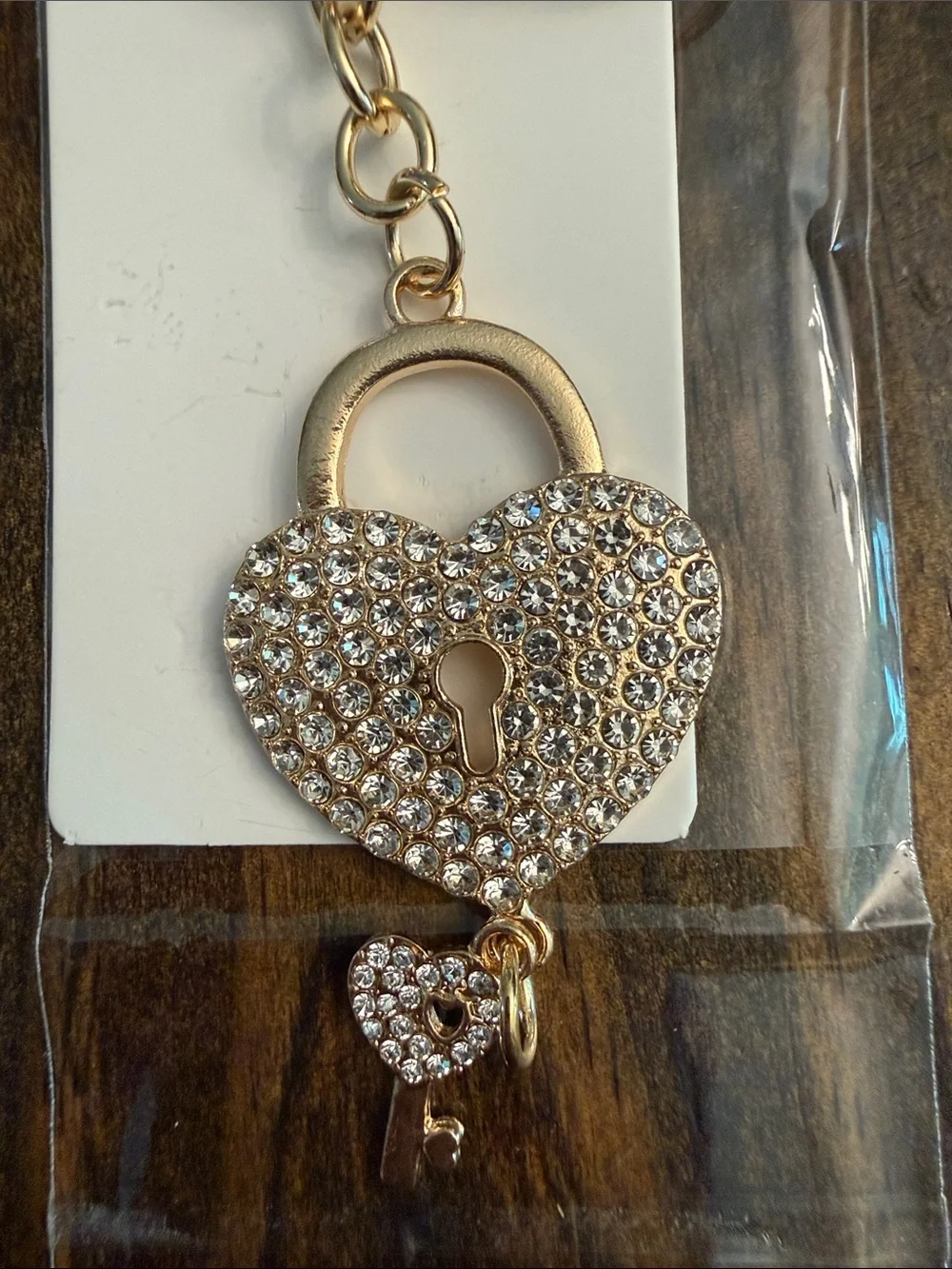 ItGirl Gold Tone Rhinestone Crystal Heart Lock Keychain Charm